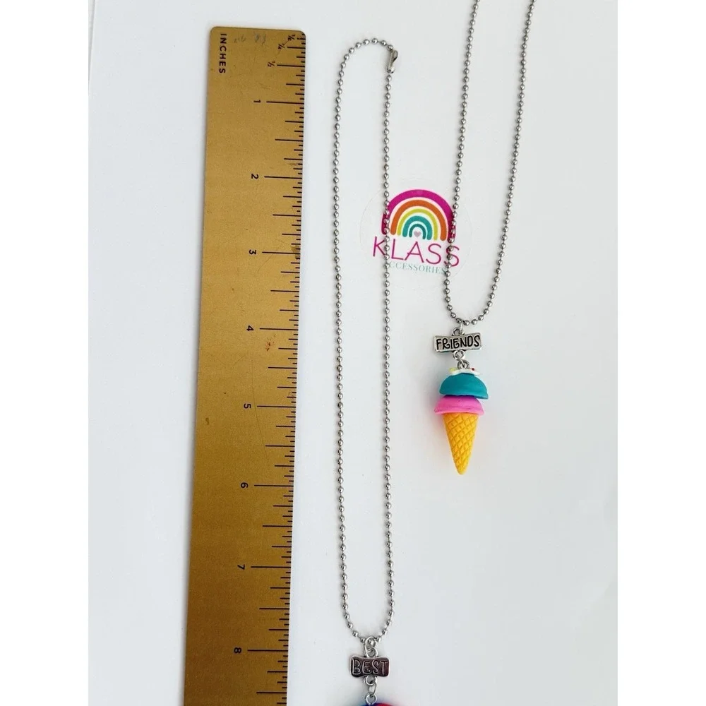 2 PC Best Friends Gift Rainbow Candy Lollipop 🍭 Ice Cream Pendant Necklaces BFF
